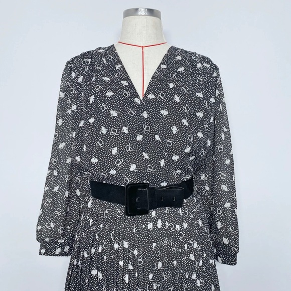 Vintage 80’s Midi Dress Size 40 XL Black Polka Dot West Germany - Picture 7 of 16